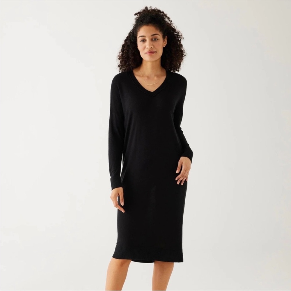 MerSea‎ Saltwash Bamboo Cashmere Black Long Sleeve Midi Sweater Dress